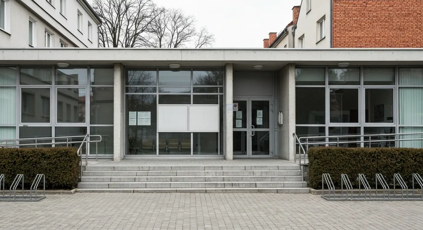 Nowoczesny budynek urzedu publicznego w Rzeszowie z przeszklonym wejsciem i podjazdem dla osob z niepelnosprawnosciami